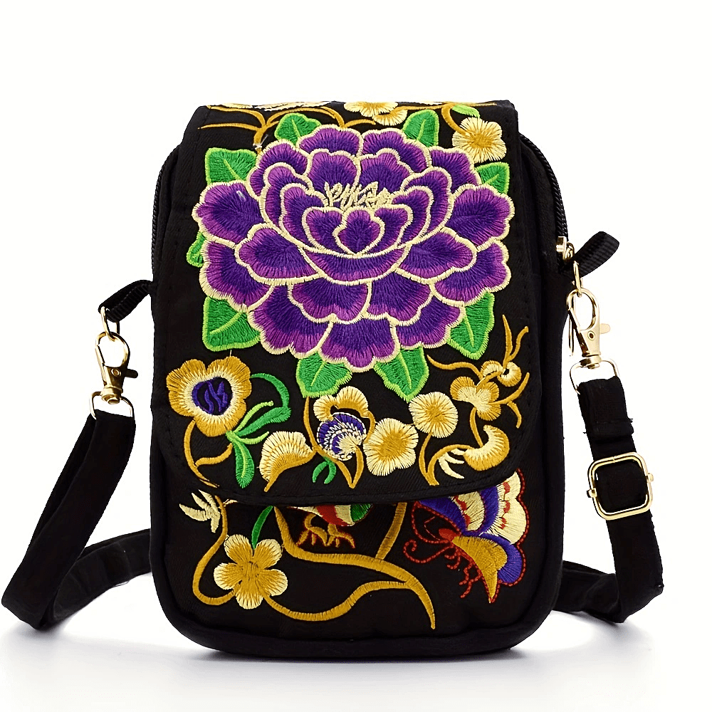 Floral Embroidered Mini Shoulder Bag
