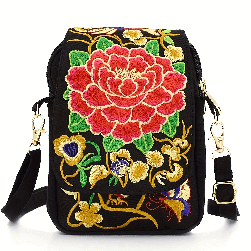 Floral Embroidered Mini Shoulder Bag