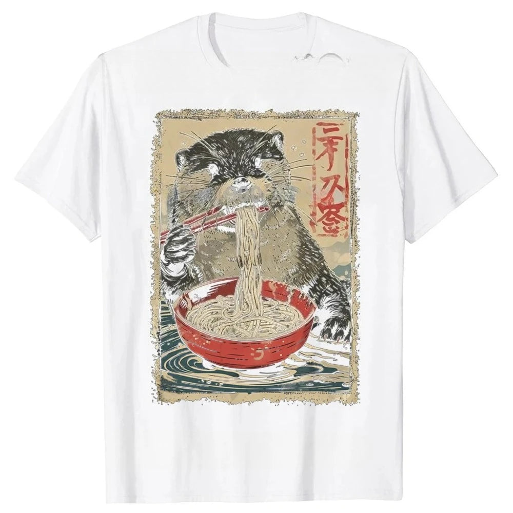 Funny Otter Eating Ramen Anime Graphic T-shirts-Unisex