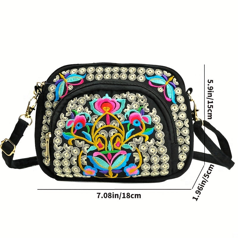 Floral Embroidered Crossbody Bag for Women
