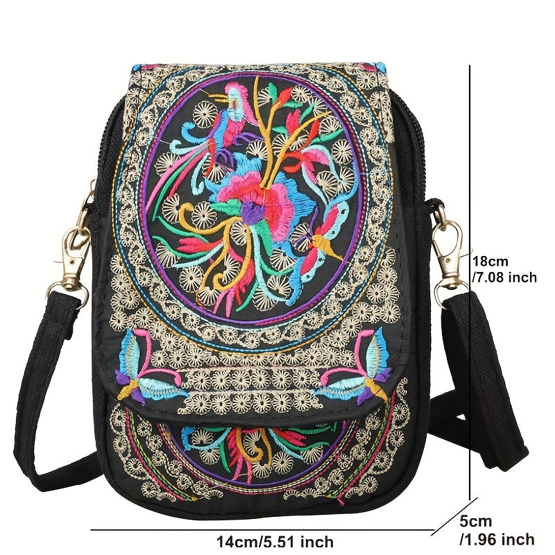 Floral Embroidered Mini Shoulder Bag